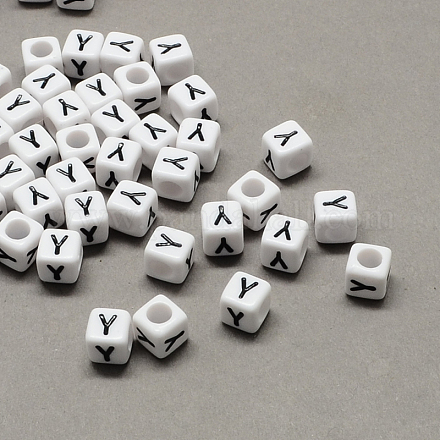 Perles européennes de lettre en acrylique à gros trou X-SACR-Q103-10mm-01Y-1