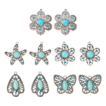 10 pièces 5 styles pendentifs turquoise synthétiques TIBEP-TA0001-13-1