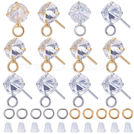 Creatcabin 12 pièces 2 couleurs en laiton pavé clair cubique zircone cône boucles d'oreilles accessoires DIY-CN0002-78-1
