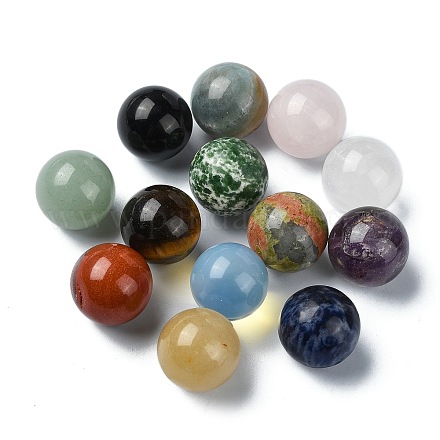 Perles rondes en pierres précieuses naturelles et synthétiques mélangées G-P519-02-1