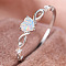 Alloy Finger Rings, with Brass Micro Pave Cubic Zirconia and Opal Finding, Heart, US Size 7(17.3mm)