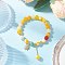 Natural Striped Agate Round Beaded Bracelets, Brass Micro Pave Cubic Zirconia Sun Charm Bracelets for Women, with Electroplate Non-magnetic Synthetic Hematite & Shell Pearl Bead, Yellow, Inner Diameter: 2 inch(5.2cm)