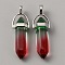 Glass Double Terminal Pointed Pendants, Bullet Charms, with Platinum Alloy Findings, Brown, 42x13x10mm, Hole: 3.5x5mm