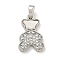 Brass Micro Pave Clear Cubic Zirconia Pendants, with Shell, Bear, Platinum, 17x11x3mm, Hole: 4x2mm
