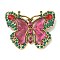 Butterfly Alloy Enamel Brooch, with Rhinestone & Resin, Exquisite Lapel Pin for Women Men, Antique Golden, 53x69.5mm