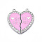 Alloy Enamel Split Pendant, with Rhinestone, Cadmium Free & Nickel Free & Lead Free, Platinum, Broken Heart with Word Best Friend, Hot Pink, 31x30.5x2mm, Hole: 2mm