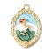 Flower Alloy Enamel Pendants, Rack Plating, Long-Lasting Plated, Lead Free & Cadmium Free & Nickel Free, Golden, Oval, 31x21x5mm, Hole: 2.2mm