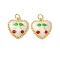 Brass Enamel Pendants, Rack Plating, Heart with Cherry, Lead Free & Cadmium Free, Long-Lasting Plated, with Jump Ring, Real 18K Gold Plated, Floral White, 16.5x16x3.5mm, Hole: 3.2mm