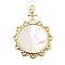Natural Shell Pendants, Flower Charms with Brass Settings and Jump Rings, Long-Lasting Plated, Rack Plating, Lead Free & Cadmium Free, Seashell Color, Real 18K Gold Plated, 44x31x2mm, Hole: 3mm