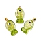 Handmade Dichroic Foil Lampwork Pendants, with Brass Findings, Fish Charm, Green Yellow, 22.5~23.5x12.5~13x8.5~9.5mm, Hole: 4.5x4mm