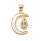 Brass Micro Pave Clear Cubic Zirconia Pendant, with Shell, Moon, Real 18K Gold Plated, Anchor & Helm, 21.5x15x3mm, Hole: 4x3.5mm