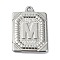 Anti-Tarnish 304 Stainless Steel Pendants, Rectangle with Letter Charm, Letter M, 24.5x18x3mm, Hole: 1.8mm