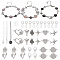 Pandahall DIY Bracelet Making Finding Kit, Including Glass Cabochons, Alloy Clasps, Brass Chains Extender, Star & Heart & Flower Stainless Steel Cabochon Settings & Alloy Connector Charms, Stainless Steel Color, 167Pcs/box