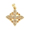 Rack Plating Brass Clear Cubic Zirconia Pendants, Cadmium Free & Lead Free, Flower, Real 18K Gold Plated, 21.5x19x2mm, Hole: 3x4.5mm