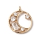 Brass Micro Pave Clear Cubic Zirconia Pendants, with Glass, Moon, Golden, 17x14x3mm, Hole: 1.2mm