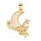 Brass Micro Pave Cubic Zirconia Pendants, Star & Moon, with Shell, Lead Free & Cadmium Free, Long-Lasting Plated, Real 18K Gold Plated, 28.5x18.5x5mm, Hole: 4x3.5mm