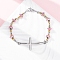 201 Stainless Steel Link Chain Bracelets, with 304 Stainless Steel Clasps and Polymer Clay Rhinestones for Women, Cross, Rose, 8-1/4~8-1/2 inch(20.9~21.7cm)