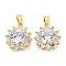 Brass Micro Pave Clear Cubic Zirconia Pendants, Flower, Light Gold, 16.5x14.5x6.5mm, Hole: 5x3mm