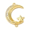 Brass Micro Pave Clear Cubic Zirconia Connector Charms, Moon Links with Star, Real 16K Gold Plated, 26x19x3.5mm, Hole: 1.5mm