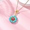 Glass Seed Beads & Polymer Clay & Evil Eye Lampwork Pendant Necklaces, 304 Stainless Steel Cable Chain Necklaces for Women, Golden, Dark Turquoise, 17.64 inch(44.8cm)