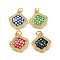 Shell Shape Brass Micro Pave Cubic Zirconia Pendants, with Enmel & Shell, with Jump Rings, Real 18K Gold Plated, Mixed Color, 17x16x3.5mm, Hole: 3.5mm