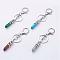 Mixed Stone Pointed Keychain, with Alloy Lobster Clasps, Iron Ring and Brass Chains, Bullet, Platinum, 105mm