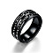 201 Stainless Steel Rhinestone Finger Ring, Black, 8mm, US Size 8(18.1mm)