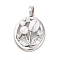 Brass Micro Pave Cubic Zirconia Pendants, with Plastic Pearl and Enamel,  Oval with Flower, Platinum, 20.5x16x6mm, Hole: 3x4.5mm