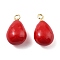 Brass Pendants, with Enamel, Lead Free & Cadmium Free, Rack Plating, Long-Lasting Plated, Real 18K Gold Plated, Teardrop, 20x11.5x9mm, Hole: 2mm
