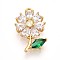 Brass Micro Pave Cubic Zirconia Pendants, with Glass, Flower Charms, Sea Green, 17.5x11.5x4.5mm, Hole: 1.4~1.5mm