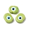 Handmade Evil Eye Lampwork Beads, Oval, Yellow Green, 18x14x7mm, Hole: 2mm