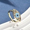 Brass Micro Pave Cubic Zirconia Finger Rings, Evil Eye, with Enmael, Real 18K Gold Plated, 21.5x11mm, Inner Diameter: 18mm