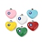 304 Stainless Steel Enamel Pendants, Heart with Evil Eye Charm, Stainless Steel Color, 16.5x17x6.5mm, Hole: 1.4mm