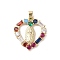 Brass Cubic Zirconia Pendants, Long-Lasting Plated, Heart with Holy Virgin Charms, Golden, Colorful, 27x25x3mm, Hole: 5x3mm