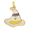 Halloween Theme Brass Enamel Pendants, Cadmium Free & Lead Free, with Pave Shell, Long-Lasting Plated, Real 18K Gold Plated, Witch Hat, 24x22x3mm, Hole: 3.5x6mm