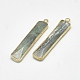 天然石ラブラドライトペンダント  ゴールデントーン真鍮パーツ  多面カット  長方形  ゲインボロ  46.5~47.5x10x4~6mm  穴：2mm G-Q494-54B-2