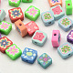 Handmade Polymer Clay Square with Flower Beads CLAY-Q214-8mm-M-1