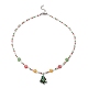 Weihnachtsbaum-Halskette mit Bunte Malerei-Anhänger und Glassamen-Blumenketten für Frauen NJEW-TA00070-1