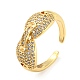 Hip Hop Pig Nose Rack Plating Brass Micro Pave Cubic Zirconia Open Cuff Ring for Women RJEW-F153-04G-1