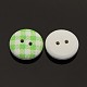2-Hole Flat Round Tartan Pattern Printed Wooden Sewing Buttons BUTT-M006-M-3