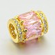 Golden Tone Brass Micro Pave Cubic Zirconia Large Hole European Beads ZIRC-M041-02G-RS-2