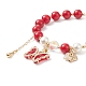 Braccialetto elastico rotondo con perline in giada mashan naturale e perle di conchiglia BJEW-TA00191-03-5