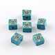 Handmade Square with Flower Polymer Clay Beads CLAY-R060-95B-1
