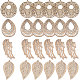 SUNNYCLUE 24pcs 4 Styles Natural Unprinted Wood Big Pendants Hollow Teardrop Round Wing Leaf Shape Christmas Ornaments with Hole for Jewellery Necklace Craft Making Supplies Projects Decorations WOOD-SC0001-07-6