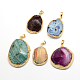 Plated  Natural Agate Pendants with Light Gold Plated Brass Findings G-R275-22-1