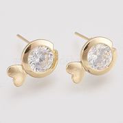 Brass Cubic Zirconia Stud Earrings KK-T029-114G