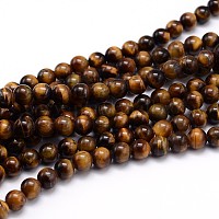 Natural Tiger Eye Beads Strands, Round, Goldenrod, 4mm, Hole: 1mm, about  46pcs/strand, 7.4 inch