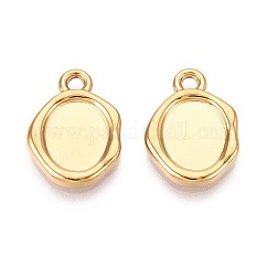 Configuración de cabujón colgante de acero inoxidable 304, revestimiento de iones (ip), pepitas, real 18k chapado en oro, Bandeja: 10x8 mm, 17x12x2mm, agujero: 1.8 mm