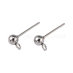 Anlaufgeschützte Ohrstecker-Beschläge aus Edelstahl 304 mit Kugelkopf, mit Schleife, Edelstahl Farbe, 16x4 mm, Bohrung: 1.5~2 mm, Stift: 0.8 mm
