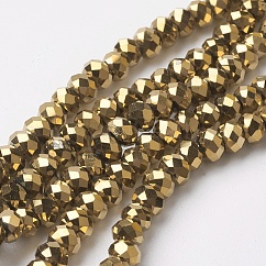 Chapelets de perles en verre électroplaqué, plein plaqué, facette, rondelle, plaqué or, 4~4.5x3mm, Trou: 0.5mm, Environ 105~110 pcs/chapelet, 38~39 cm